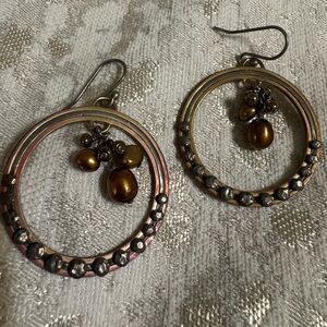 Silpada Brass and Bronze Pearl Earrings